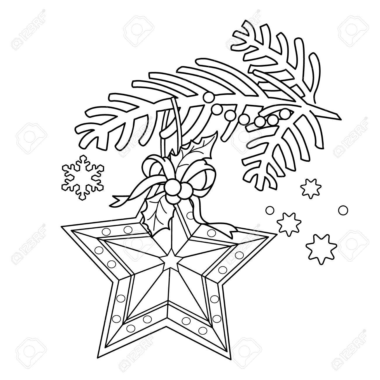 Coloring page outline of christmas decoration star christmas tree branch new year coloring book for kids royalty free svg cliparts vectors and stock illustration image