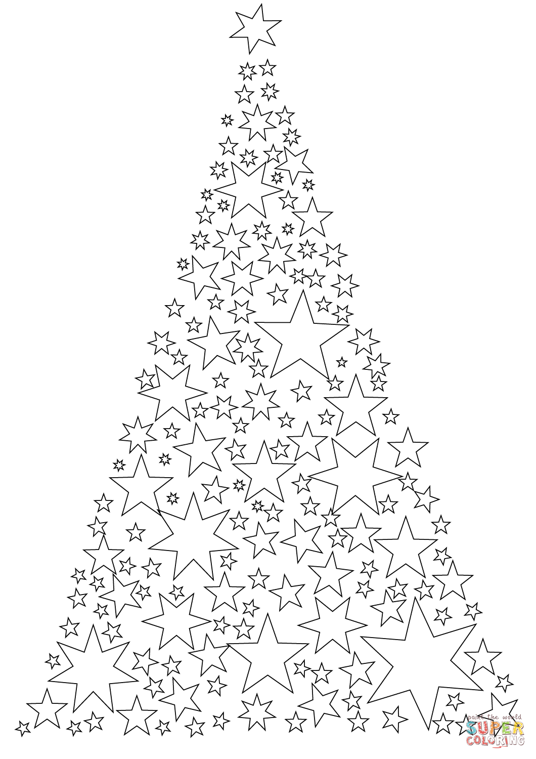 Christmas tree made of stars coloring page free printable coloring pages