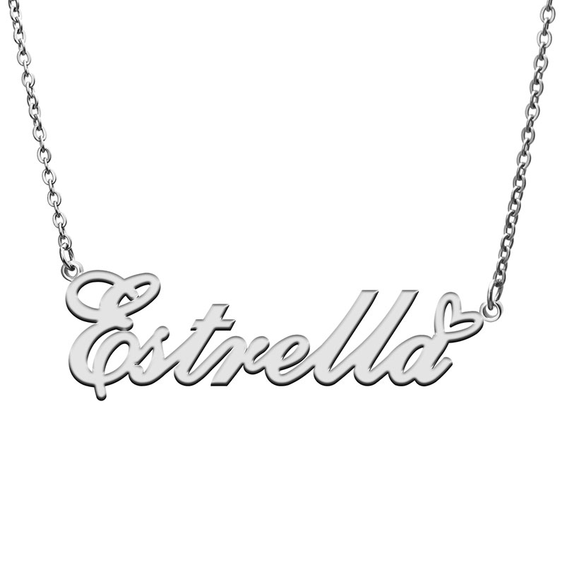 Love heart estrella name necklace for women stainless steel gold amp silver nameplate pendant femme mother child girls gift