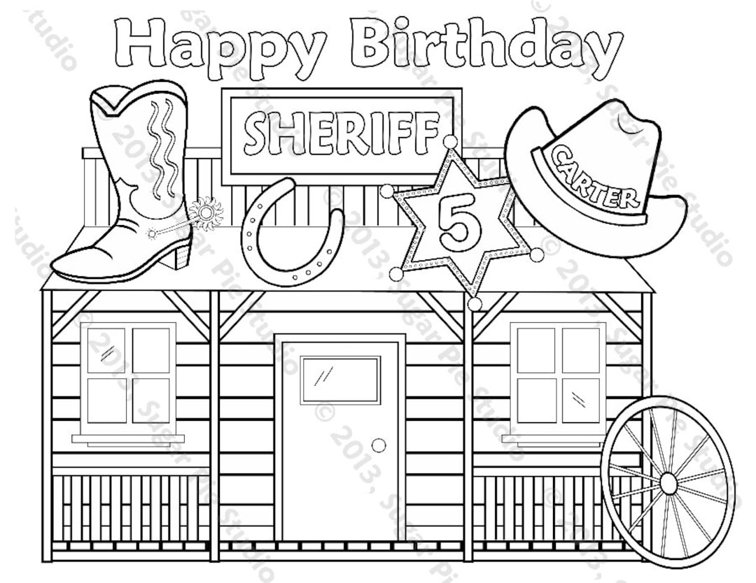 Sheriff personalizado para colorear pãgina fiesta de cumpleaãos favor hoja de actividades para colorear plantilla imprimible personalizada