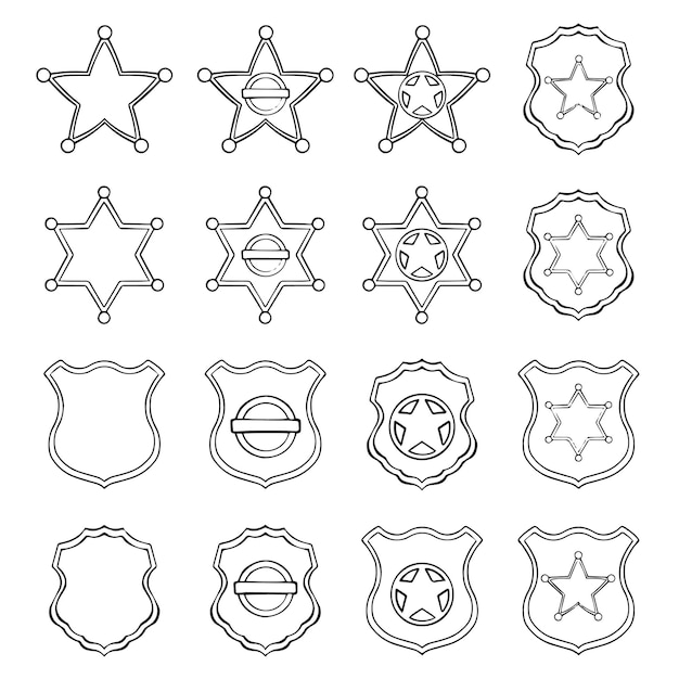 Insignias de la trella del sheriff de texas colecciãn de trellas del viejo ote vector dibujado a mano vector premium