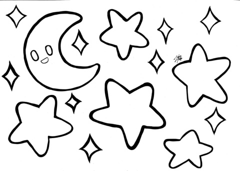Dibujo de luna y estrellas para colorear dibujos para colorear imprimir gratis