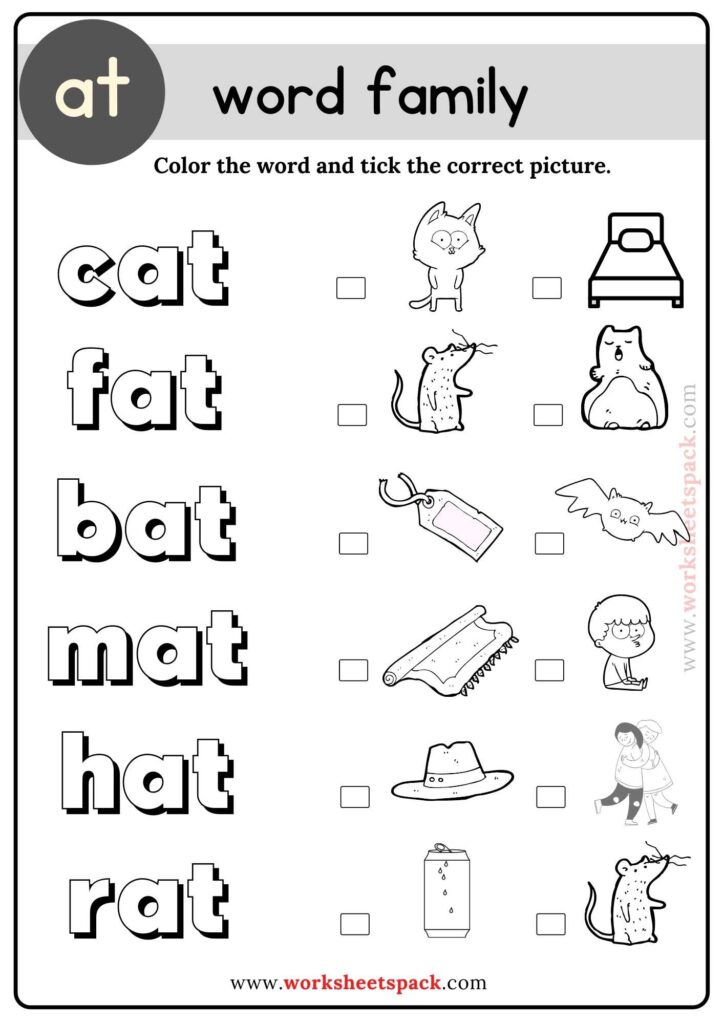 At word family coloring activities for kindergarten