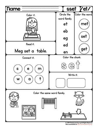Set worksheet et word family