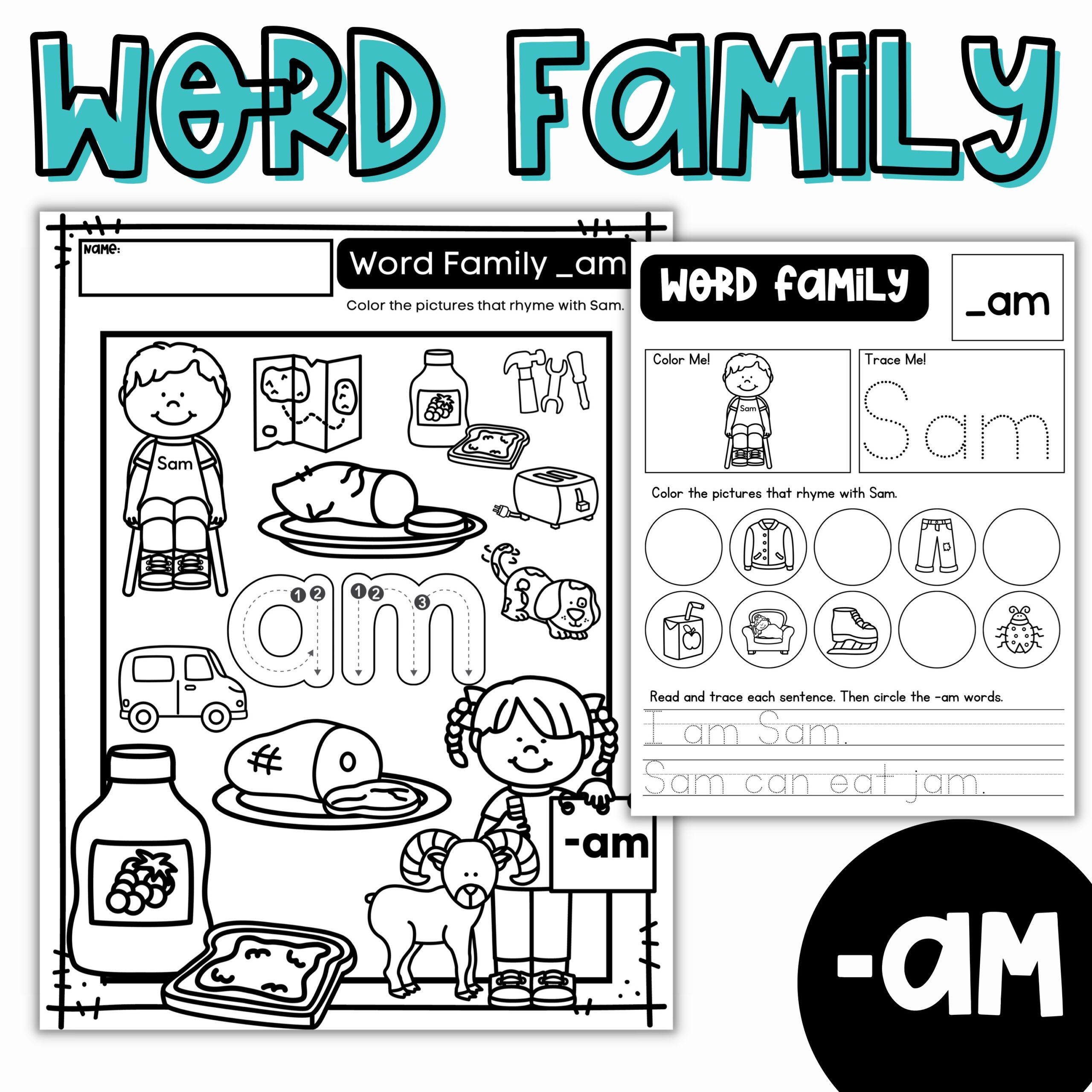 Cvc word family am no prep phonics printable worksheets activities made by teachers