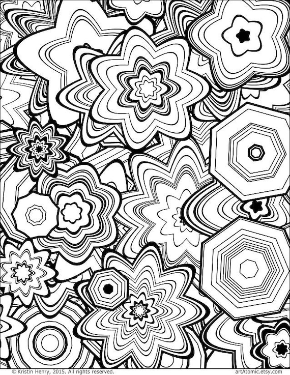 Downloadable adult coloring page generative floral stars math science chemistry art book color therapy geeky gift colouring pages instant download