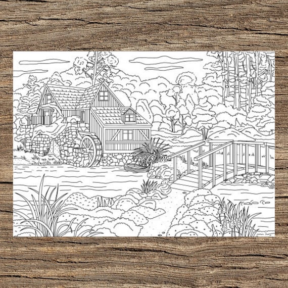 House with a mill printable adult coloring page from favoreads coloring book pages for adults coloring sheets coloring designs
