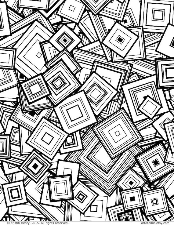 Downloadable adult coloring page generative squares math science chemistry art book color therapy geeky gift colouring pages