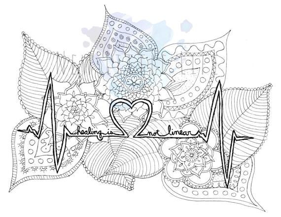 Healing is not linear coloring page digital download adult coloring mandala coloring page healing loss gift