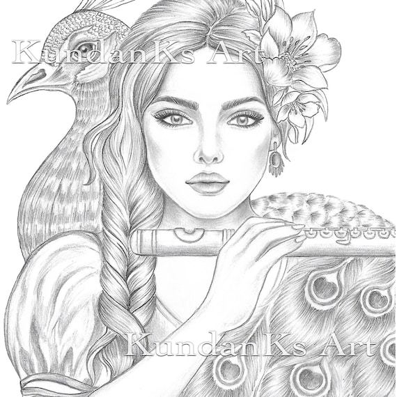 Divine adult coloring pages portrait coloring pages grayscale page premium coloring pages aa printable printable coloring page