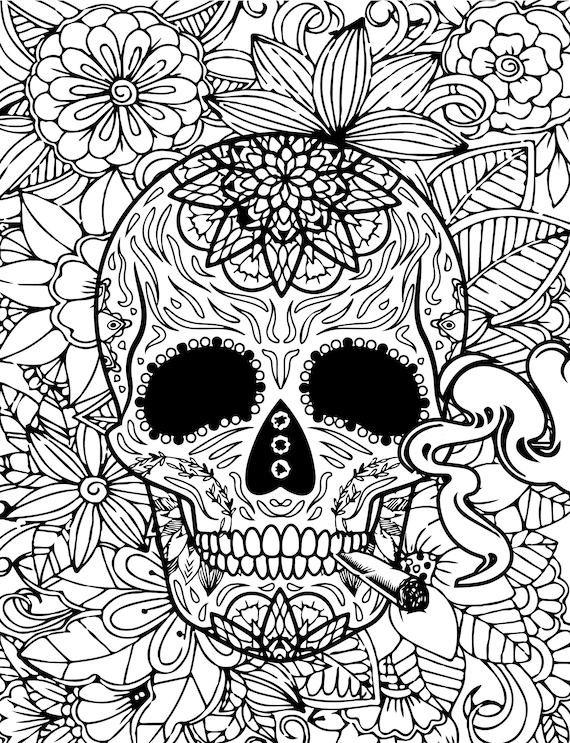 Instant download adult coloring pages psychedelic skulls