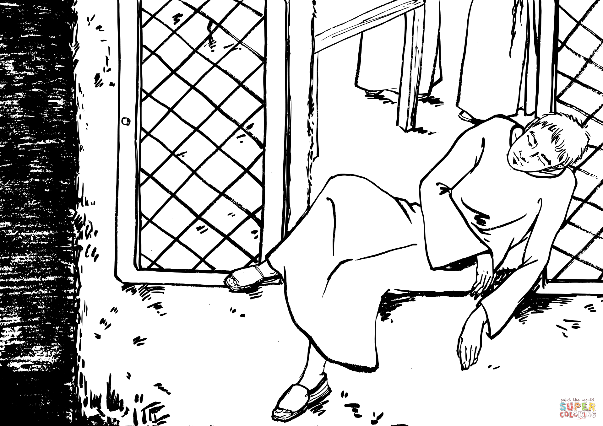 Eutychus falls out of the window coloring page free printable coloring pages