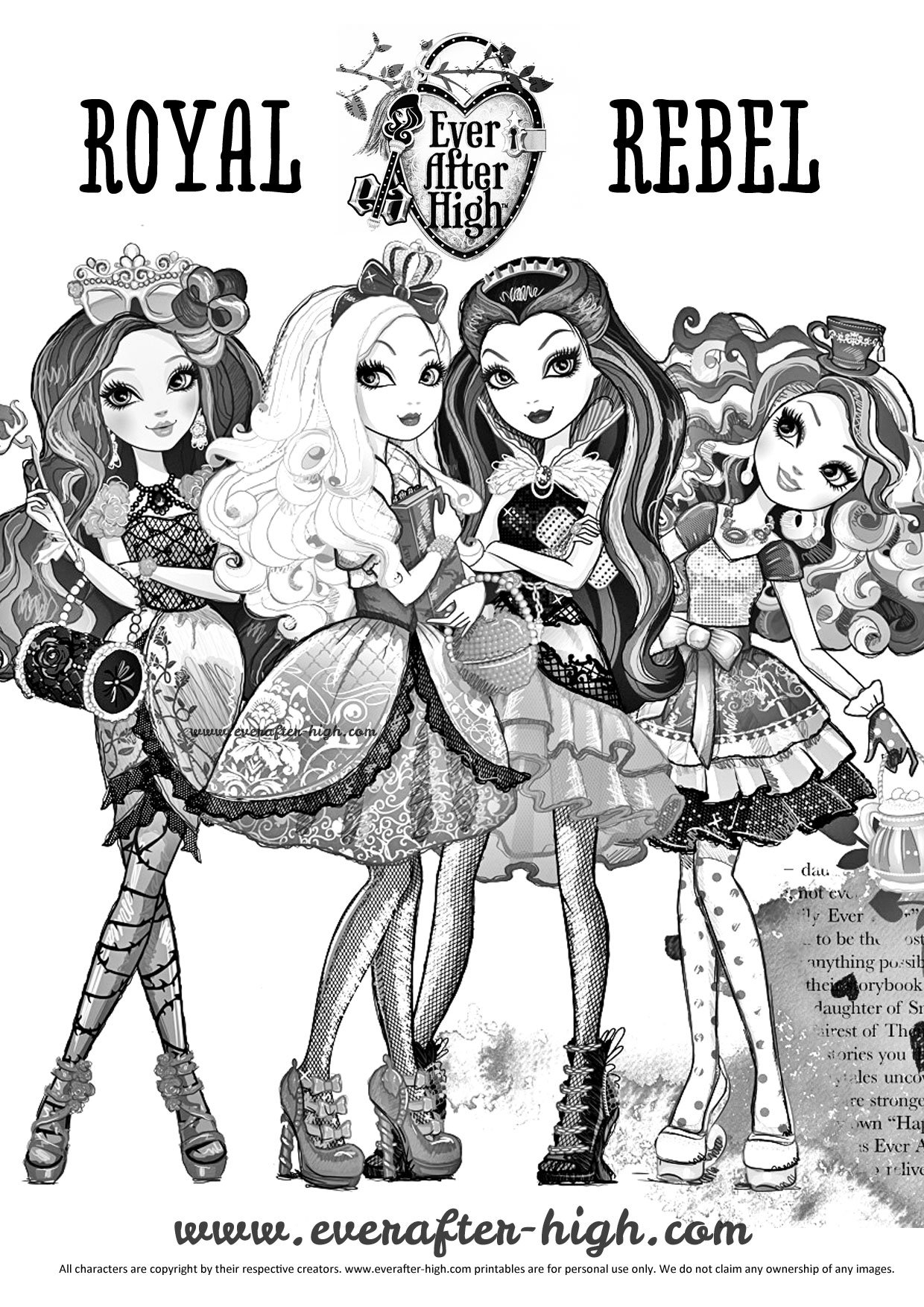 Ever after high characters coloring page ever after high