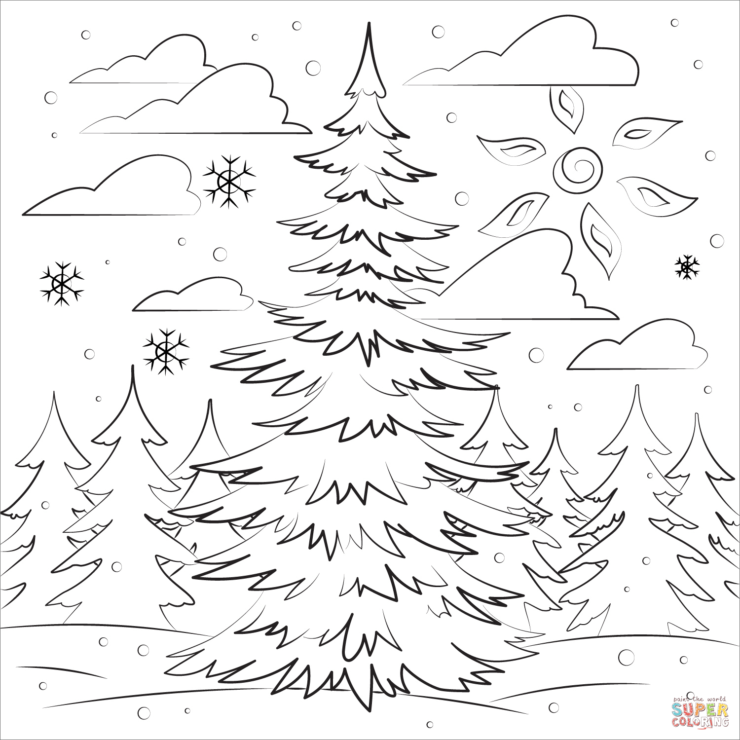 Evergreen tree coloring page free printable coloring pages