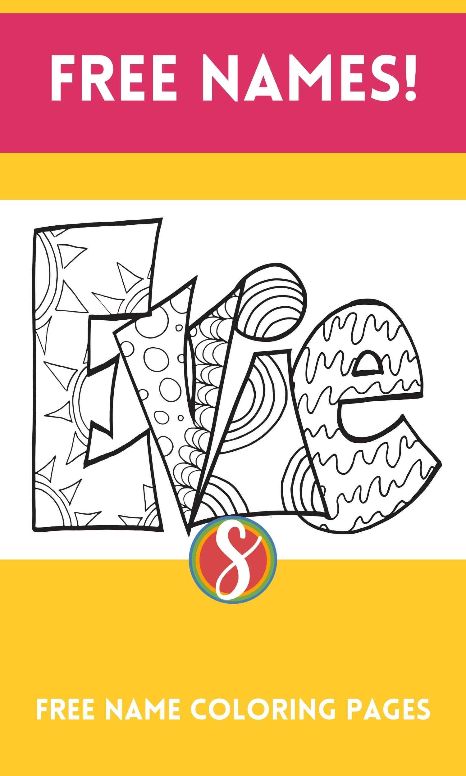 Free evie name coloring page printable â stevie doodles