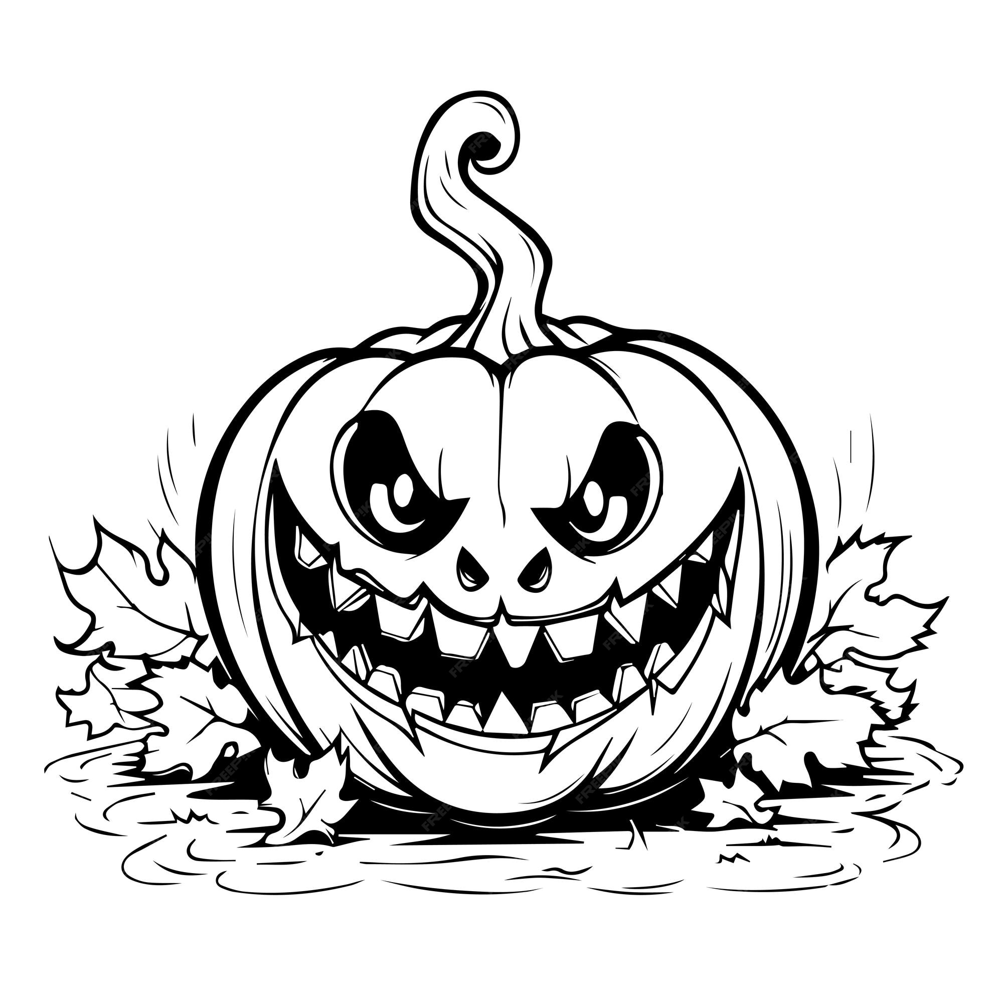 Premium vector evil pumpkin line art for coloring book page black and white for print vector