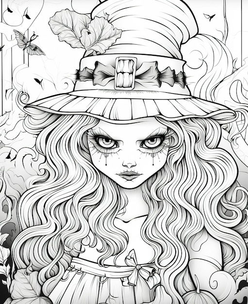 Premium ai image coloring page for kids evil halloween witch
