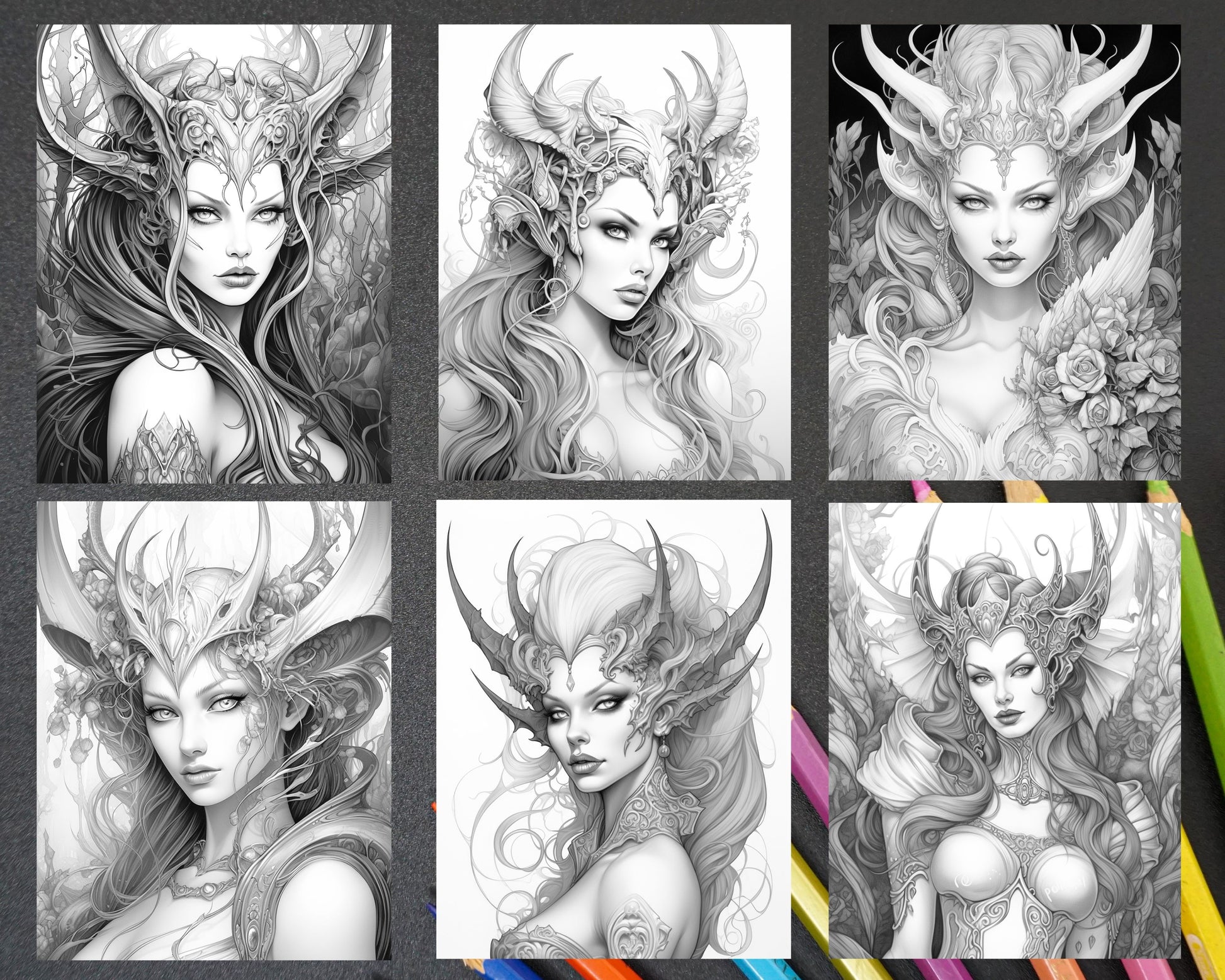 Dark evil fairy grayscale coloring pages printable for adults pdf â coloring