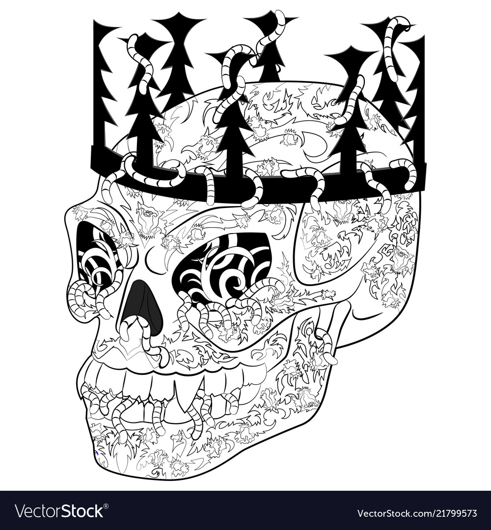 Antistress coloring page with halloween evil skull