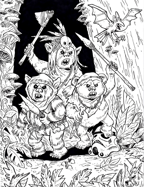 My star wars fan art illustration of ewoks deep in the forest of endor ewok