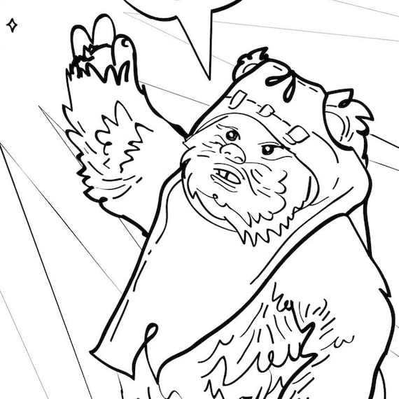 Star wars ewok funny printable pdf adult coloring sheet art print instant download
