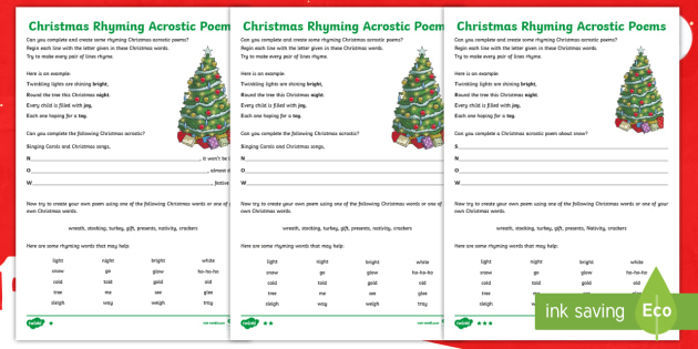 Rhyming christmas acrostic poems differentiated worksheet worksheets