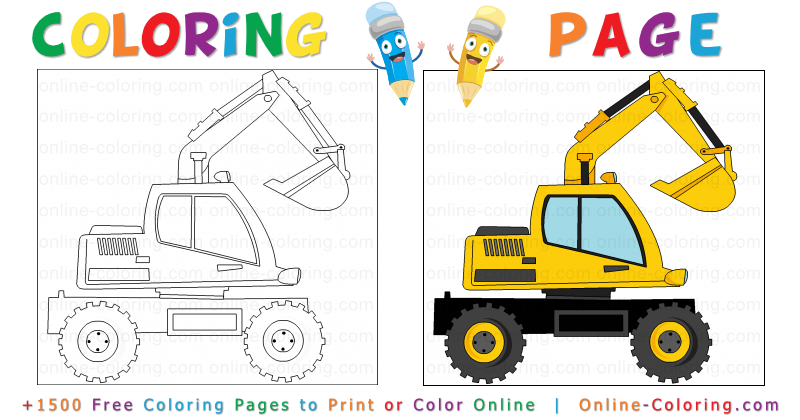 Excavator free online coloring page