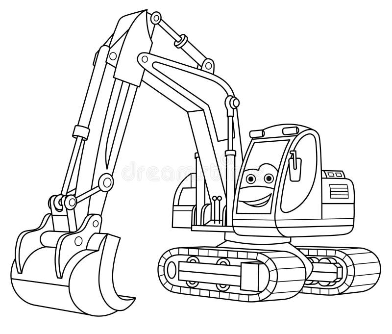 Coloring page with excavator stock vector