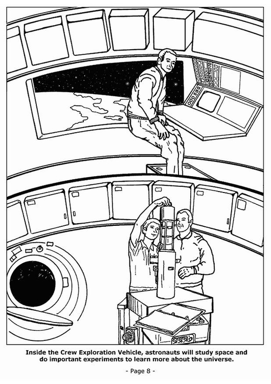 Dibujo para colorear astronautas desarrollando experimentos importantes