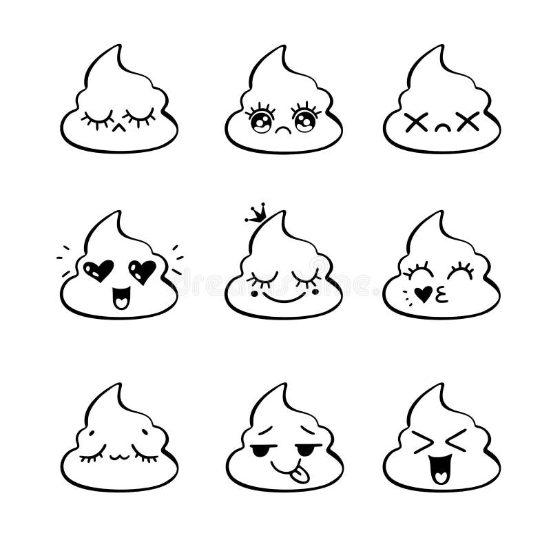 Emoji shit and sad icon set collection stock vector