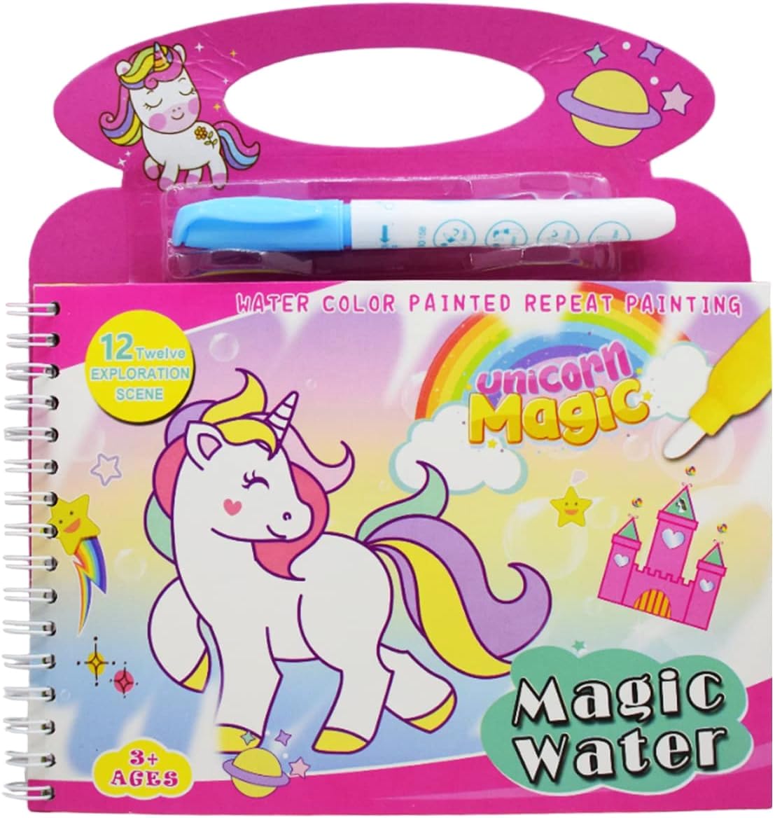 Reusable magic water patg book with magic doodle pen kids colorg doodle drawg board games child educational toy magic book water patg for kids random designs