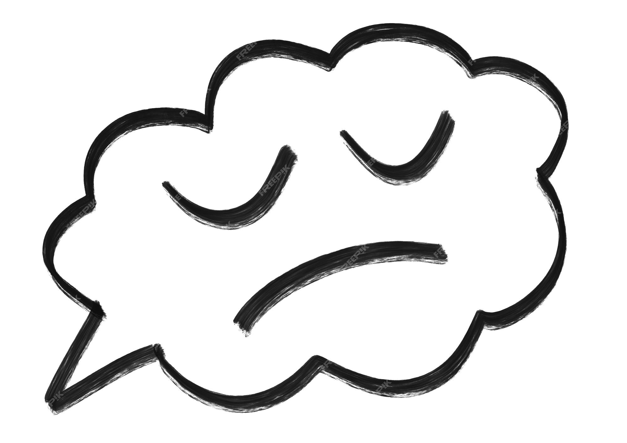 Premium photo speech bubble with closed eyes face and smiley drawn in black color on white isolated background sleeping cloud with emoji for chat and massage funny munication sad and tired