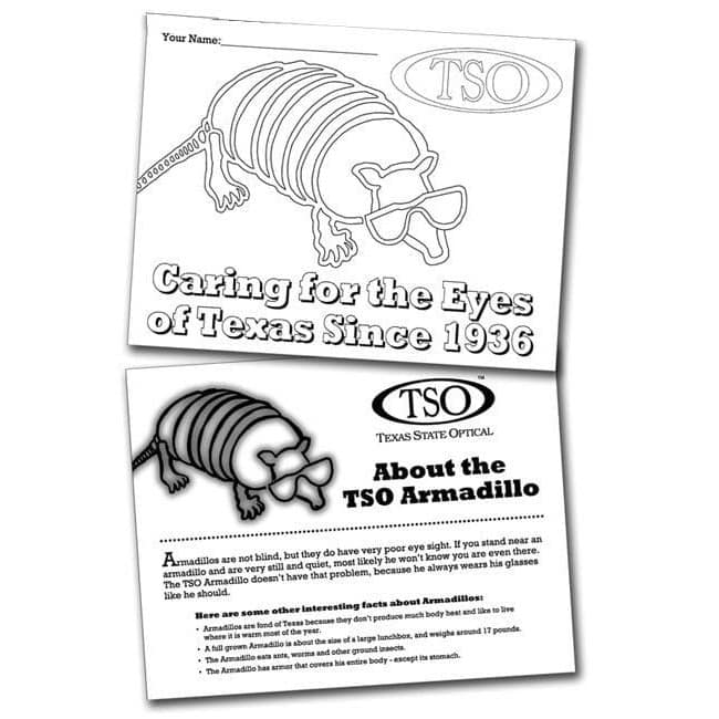 Coloring sheets â caring for the eyes of texas armadillo pages â texas state optical