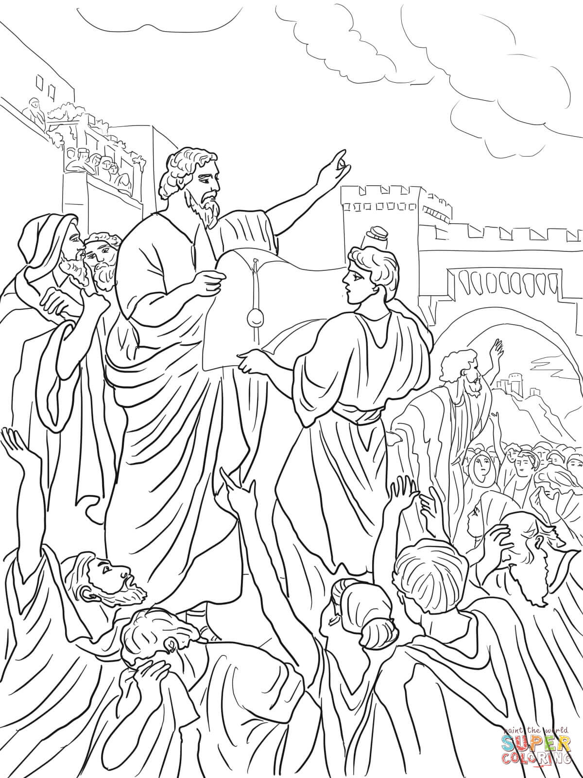 Ezra reading the torah scroll coloring page free printable coloring pages