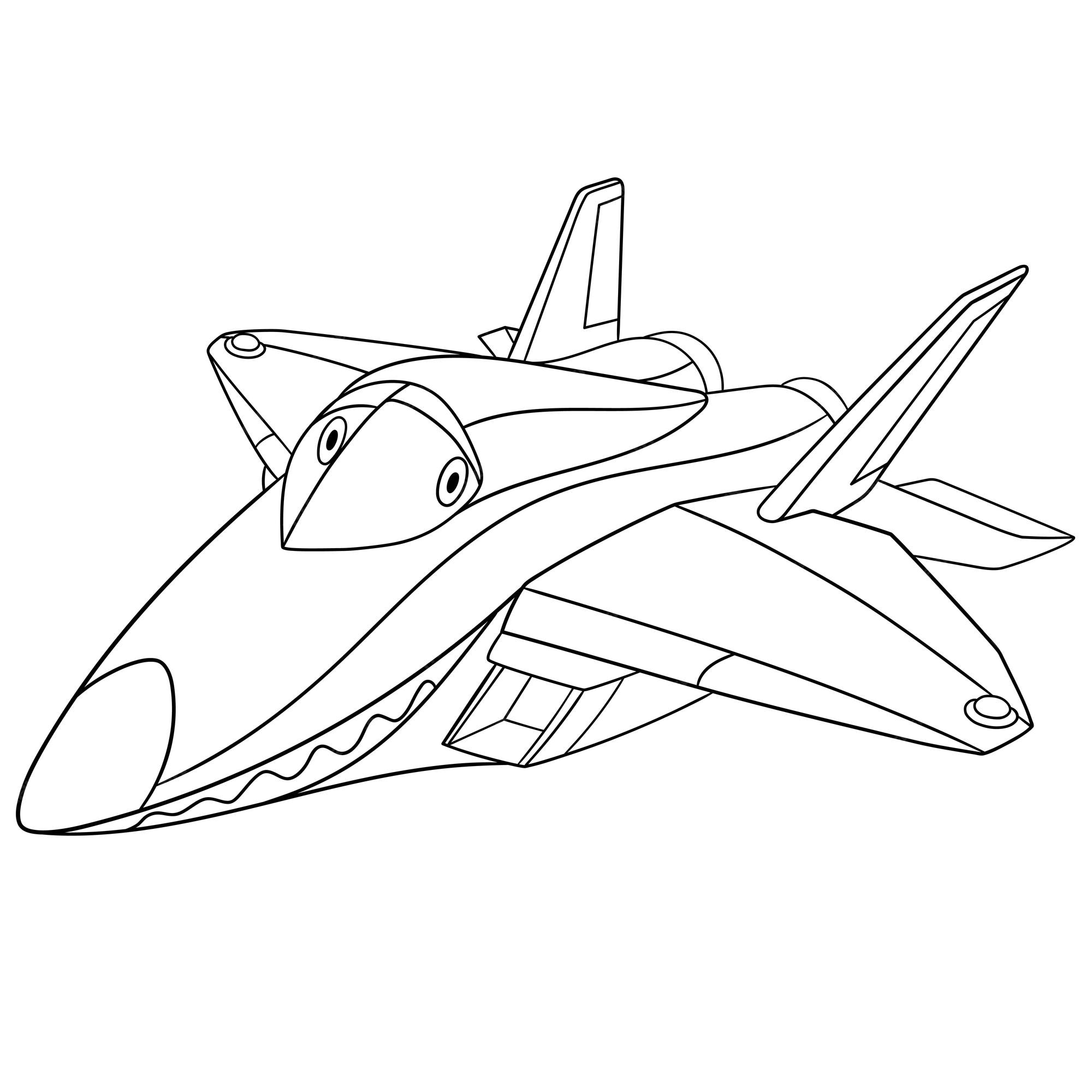 Premium vector cute f raptor plane with funny face cartoon coloring book page for kids