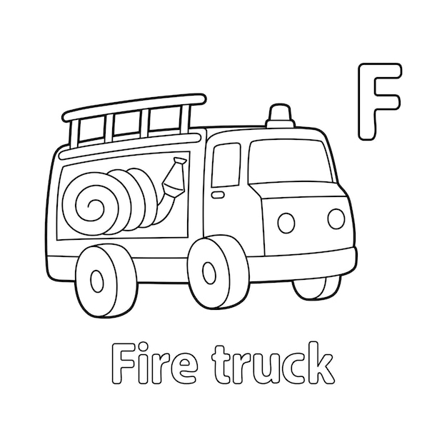 Premium vector firetruck alphabet abc coloring page f