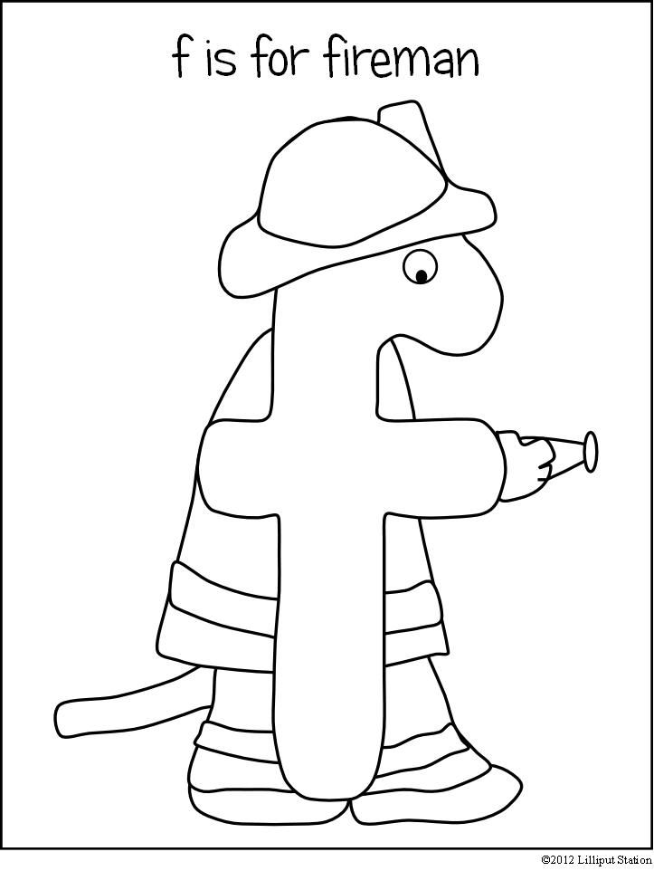 Lilliput station f is for fireman free printable alphabet preschool color activities for toddlers fire safety preschool