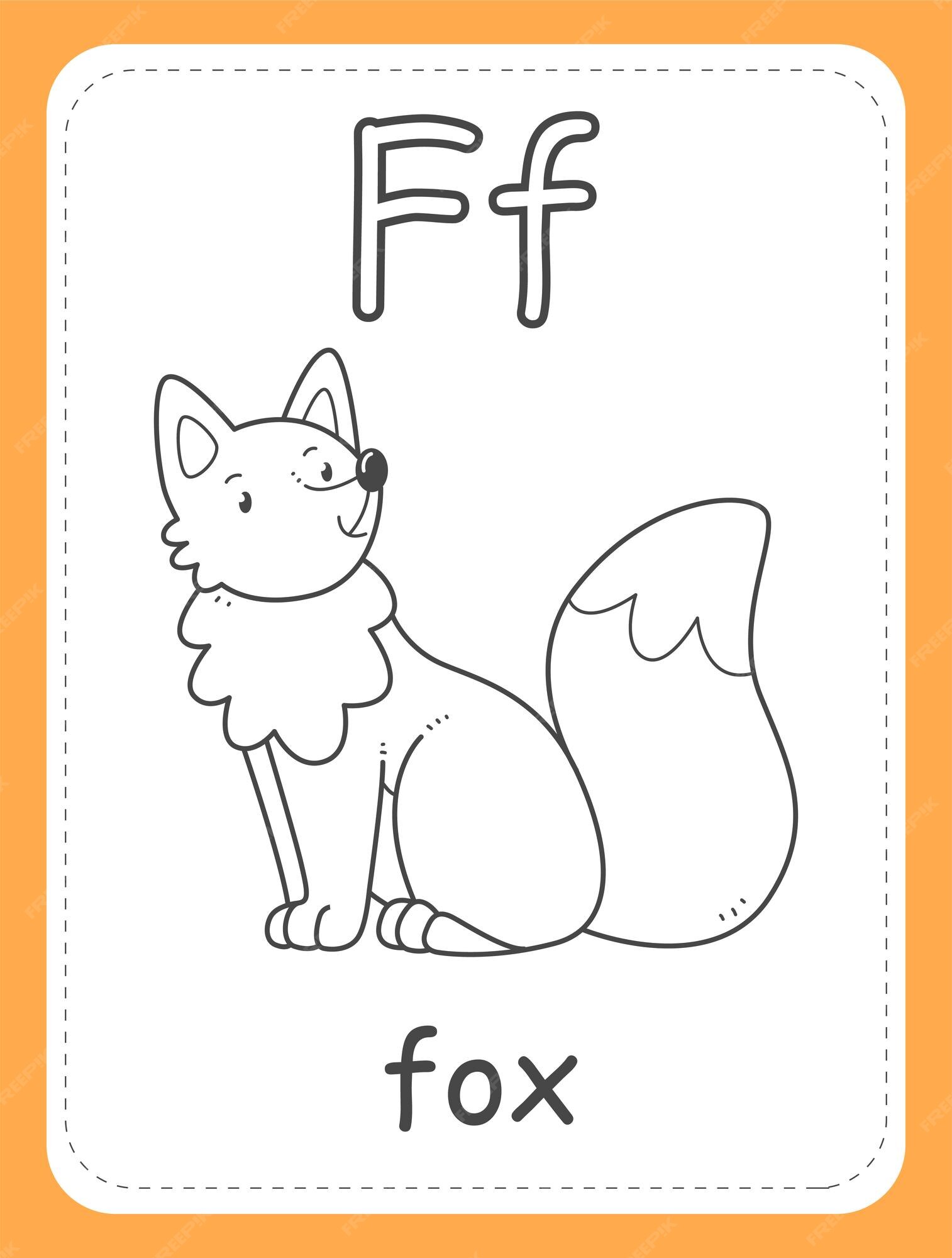 Premium vector alphabet coloring book card for children with the letter f and fox the word fox the english alphabet