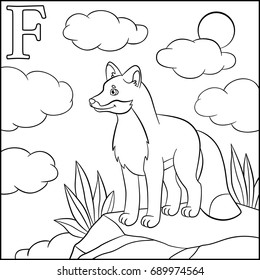 Coloring page cartoon animals alphabet f stock vector royalty free