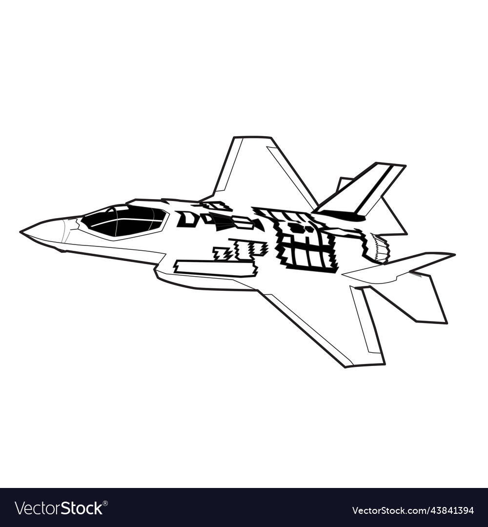 F stealth jet fighter black and white design vector image