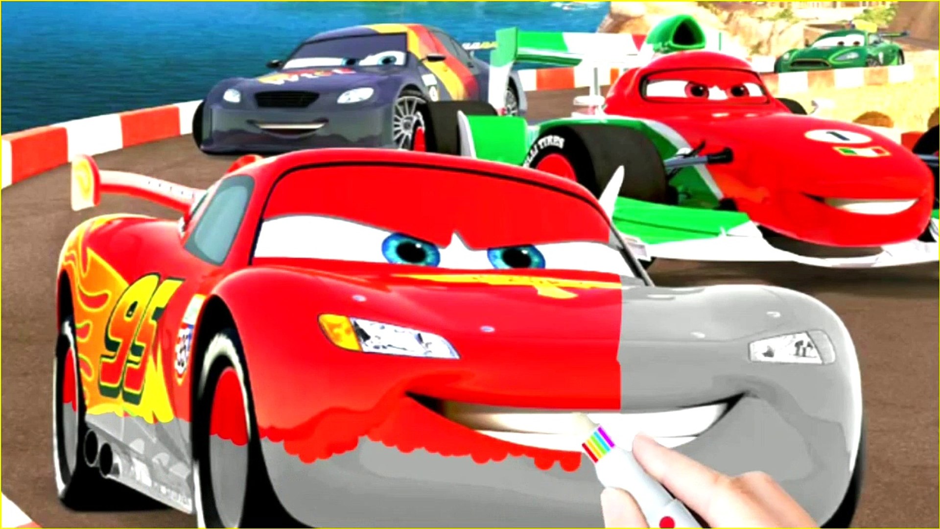 Car lightning mcqueen and jackson storm on the race coloring book pages video for kids