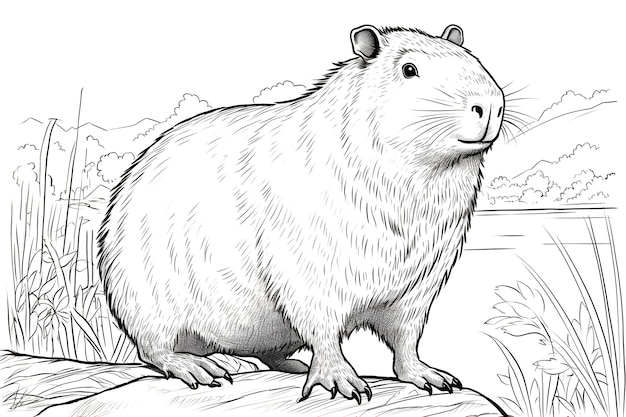 Premium ai image cute capybara coloring page
