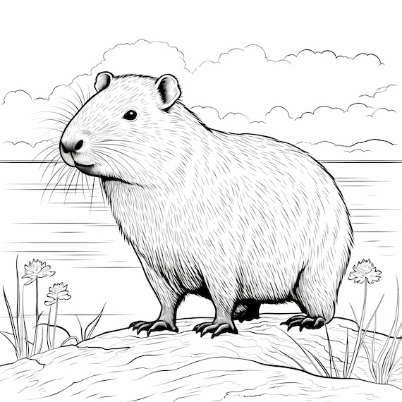 Capybara coloring pageadorable capybara coloringinstant download
