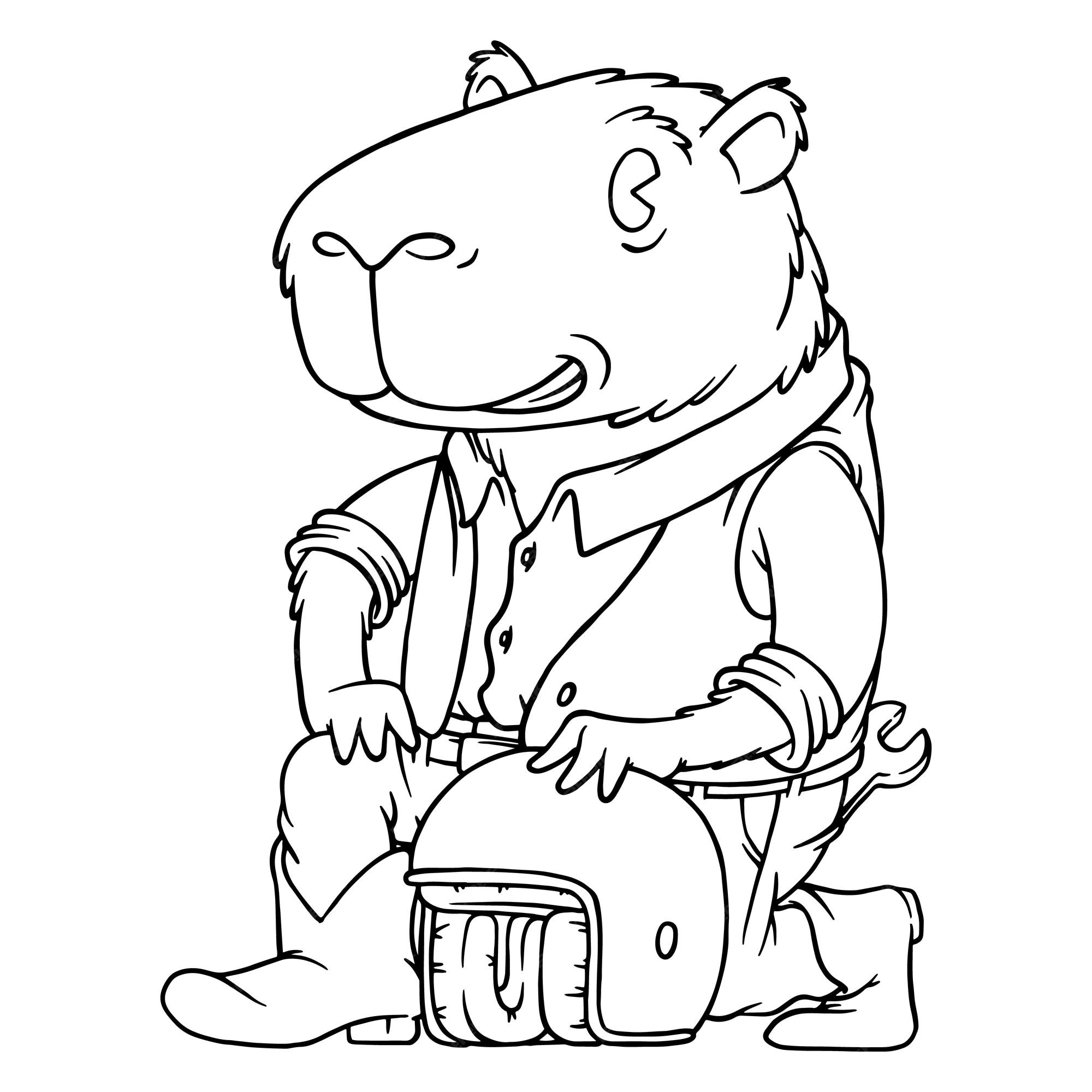 Premium vector coloring illustration of cartoon capybara rider