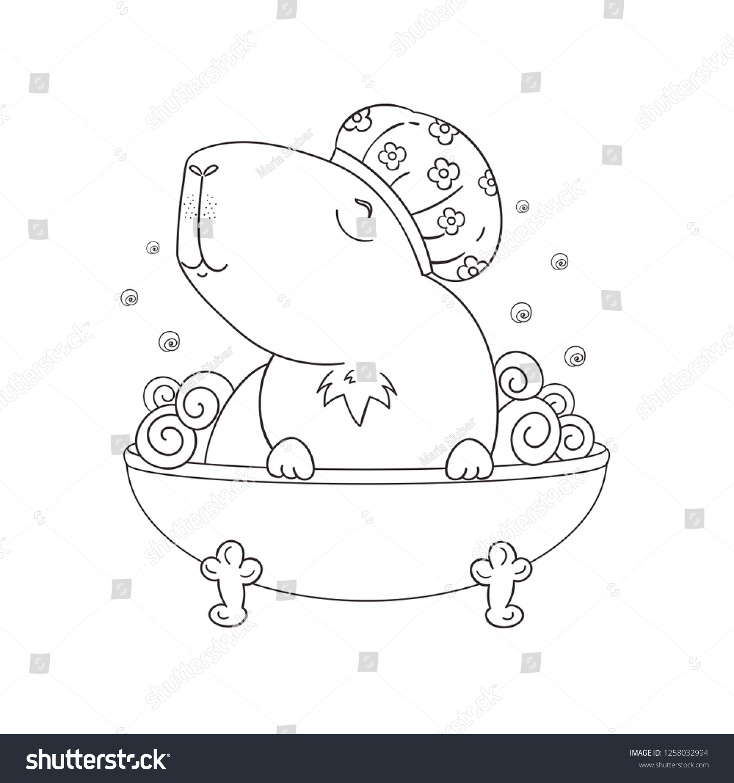 Cute capybara enjoying bath funny animal stock vector royalty free