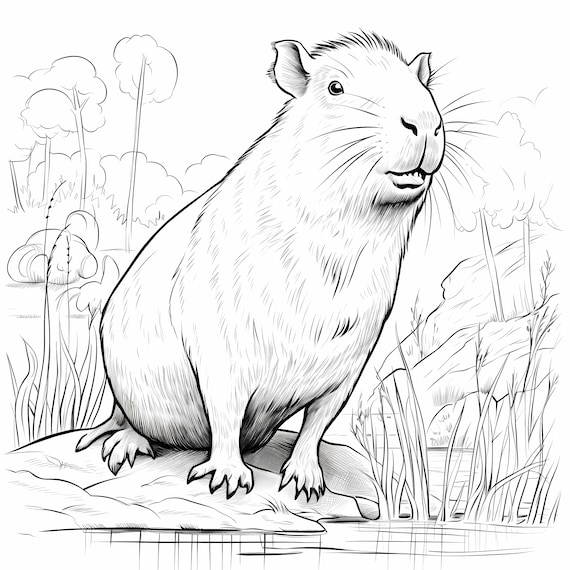 Capybara coloring pageadorable capybara coloringinstant download