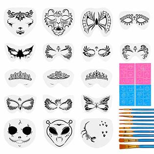 Wishop pieces face stencils kit reusable large face paint stencils small stick paint stencils and pieces painting