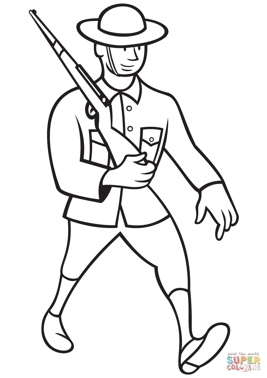 Dibujo de soldado britãnico de la primera guerra mundial marchando con un rifle para colorear dibujos para colorear imprimir gratis
