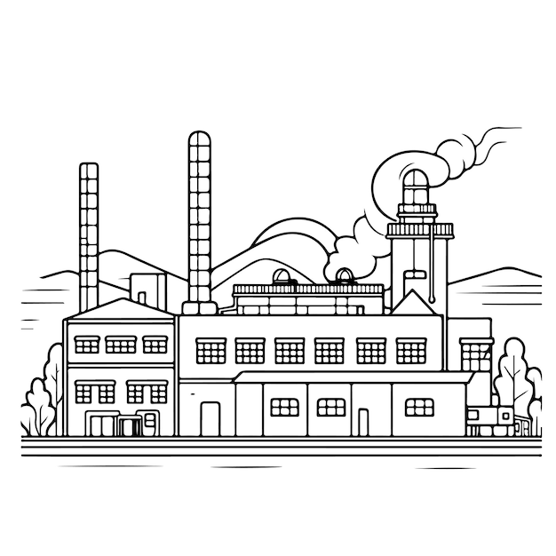 Premium vector sketch hand drawn single line art coloring page factory day
