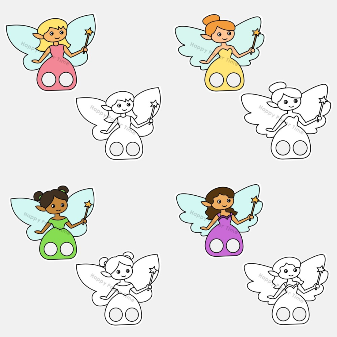 Fairy finger puppets printable fairytale coloring paper craft activity play made by teachers